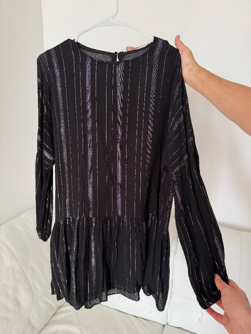 ZARA: Black and Silver Striped Drop Waist Long Sleeve Dress